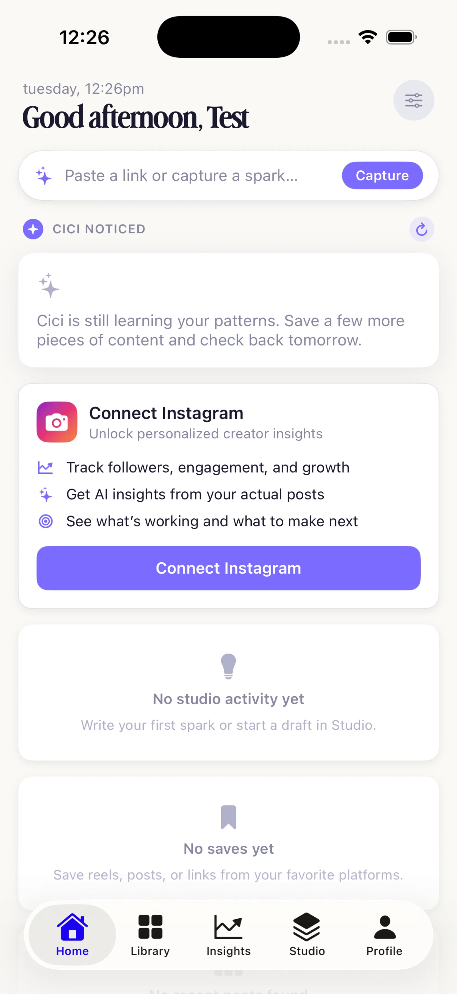Creator Creator app home screen