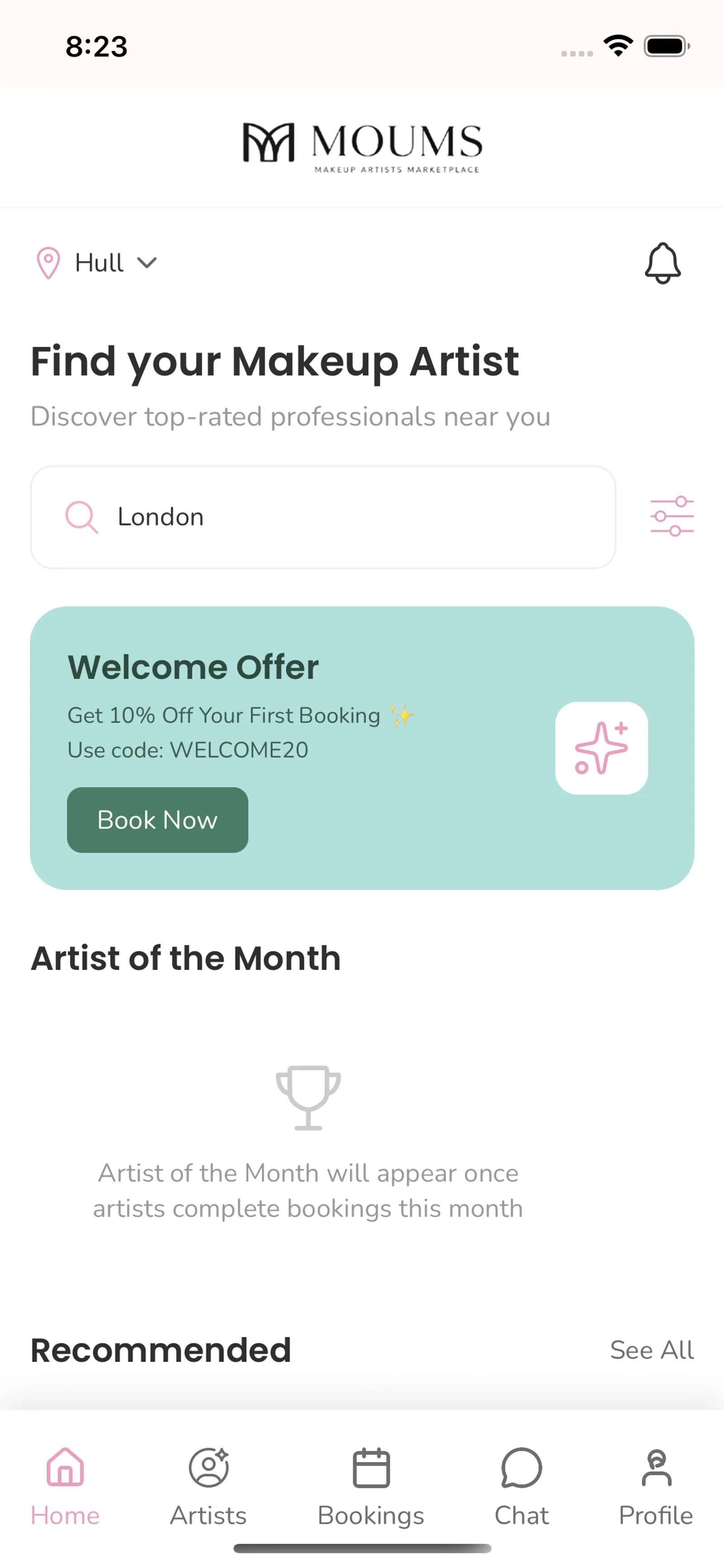 Moums app screenshot