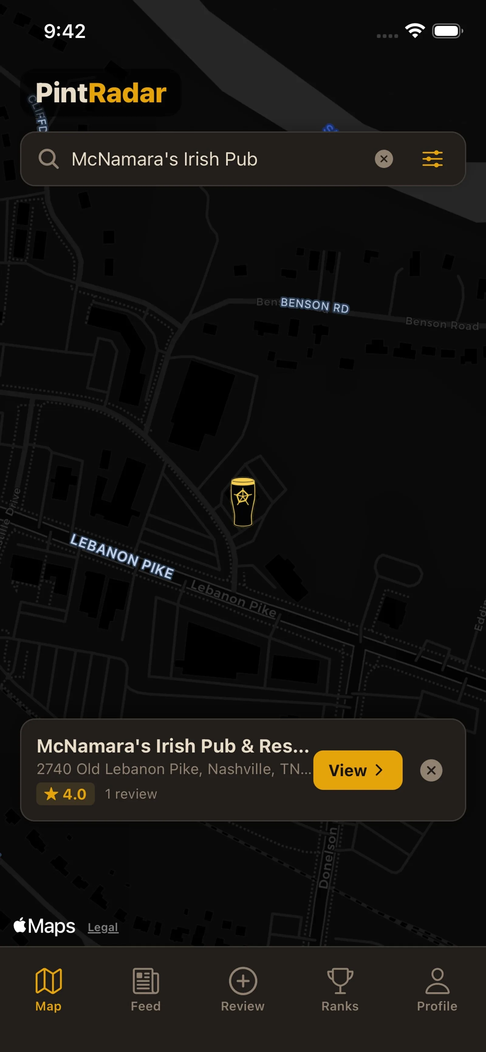 PintRadar app home screen